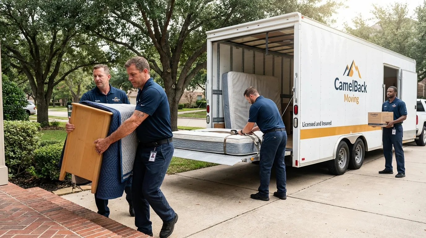 Crew loading residential truck for cross-state move from Bull Shoals, AR